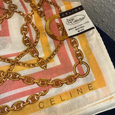 Celine VINTAGE Seda Bufanda Pañuelo Pañuelo Cadena Logo Estampado Beige H1 Foto 1 de 4