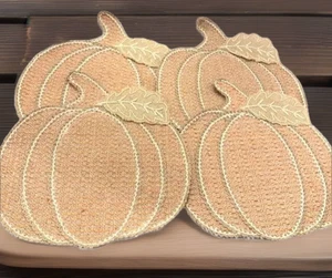 Pumpkin Placemat Fall Tahari Farmhouse Boho Jute Set 4 Earthtones Thanksgiving - Picture 1 of 21