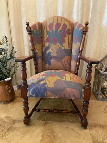 Antique Wingback Chair Wood and Fabric Very Comfortable Cover