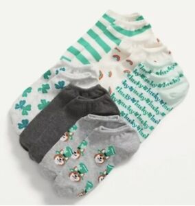 Old Navy Womens Ankle Socks ~ 6 Pack ~ NWT ~ Green White Gray Clover Lucky ..NWT