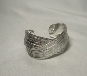 Wide Cuff Bracelet, Silver Tone Criss-Cross 2-inches wide - Picture 1 of 2