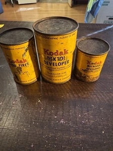 Antique Kodak Developer Cans. Lot Of 3. Acid Fixer, Dektol, Microdol UNOPENED! - Picture 1 of 10