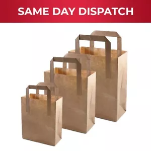 Brown Paper Bags With Handles 11.5 x 10 x 5.5 in for Takeaway Food Pack of 100 - Picture 1 of 7