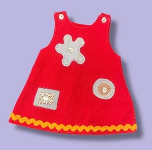 Vtg Buster Brown Toddler Girls Size 4 Red Corduroy Jumper Dress Retro Patch - Picture 1 of 12
