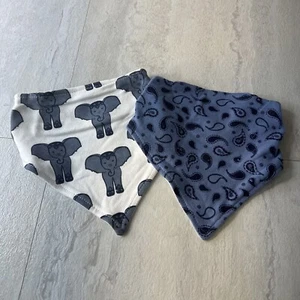 Yoga Sprout Bandana Bibs Lot Of 2 Blue Paisley Print Elephant On White - Picture 1 of 7