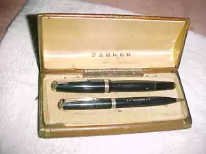 1930s PARKER VACUMATIC SET - DOUBLE JEWEL - CLAMSHELL CASE - Picture 1 of 8