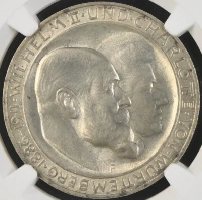 Germany 1911-F 3 Mark Wurttemberg Anniversary NGC MS 65 - Bright Lustrous Gem - Image 1 of 4