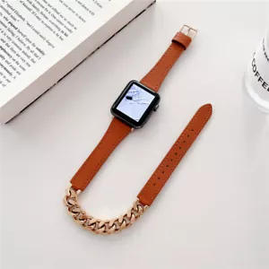 Cinturino Doppio Cirlce Cinturino Catena Pelle per Apple Watch Ultra 10 9 8 7 6 5 4 SE - Foto 1 di 35