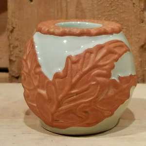 Maple Leaf Taper Candle Holder Green Glaze Orange Clay - Swanky Barn - Picture 1 of 12