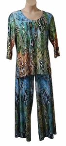 Attitudes by Rennee Womens Trouser Suit Top XL-2XL in Green Teal Multi Bnwot - Picture 1 of 2