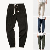 Mens Cotton Linen Harem Pants Joggers Baggy Loose Trousers Sports Pants M-5XL