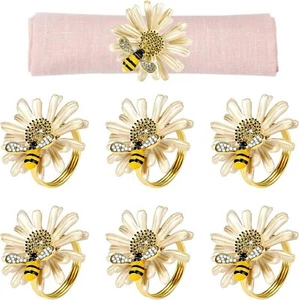 Kesote Daisy Sunflower Napkin Rings Set of 6, Gold Bee Ring Cream - Picture 1 of 6