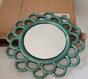 Stonebriar Decorative 9" Turquoise Teal Round Ceramic Accent Wall Mirror Rustic - Picture 1 of 3