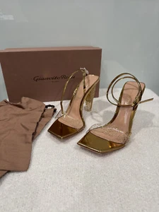 Gianvito Rossi Heels Odyssey Mekong Plexi Glitter Shoes Sz 37.5 New - Picture 1 of 6