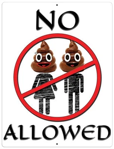 Funny Aluminum Sign No Poop Heads Allowed Man & Woman Plaque Wall Decor 12" x 9" - Picture 1 of 1