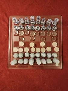 Glass Chess/Checker Set Clear And Frosted Pieces Glass Board 71101 ASG - Picture 1 of 11