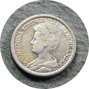 elf Netherlands 25 Cents 1917 Silver World War I - Picture 1 of 2