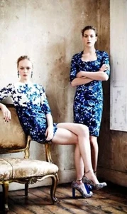 ERDEM RESORT 2013 BLUE FAY VENICE SWIRL PRINT TEXTURED DRESS UK 6 US 2 EEUC - Picture 1 of 12