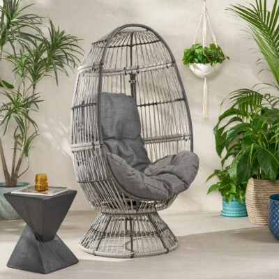 Outdoor Swivel Egg Chair - Wicker Patio Swing Chair with Stand - Image 1 of 4