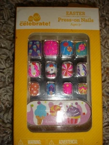 NEW multi sweets designs kids youth press on nails 13 pc w/ file Easter cupcakes - Picture 1 of 5
