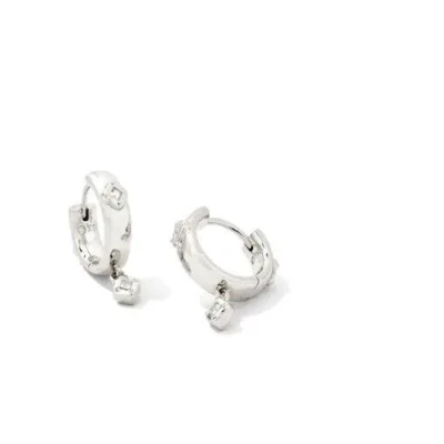 Kendra Scott "JOELLE" Huggie Earrings In White Crystal - Image 1 of 4
