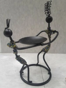 African Couple Beaded Candle Holder, Twisted Metal, Votive - Picture 1 of 8
