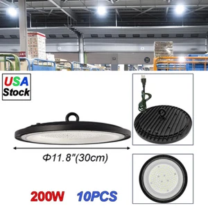 10 Pack 200W UFO Lights W/ US Plug Commercial Factory Led Lighting Fixture 6500K - Picture 1 of 11