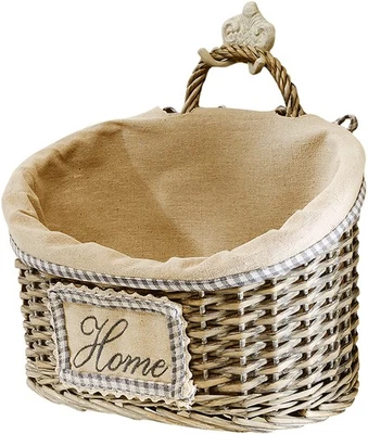 Wandkorb Blumenwandkorb oval aus Weide grey-washed mit Textil ausgeschlagen - Bild 1 von 4