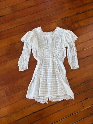 Antigua blusa eduardiana de encaje con ojales bordados/de gasa de algodón de principios de 1900 Foto 1 de 4