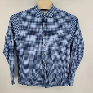 Peter Millar Camicia da Pesca Ventilata Uomo Grande Manica Lunga Gingham Bottoni Blu - Foto 1 di 9