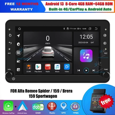 Android 13 Autoradio für Alfa Romeo Spider 159 Brera 939 DAB+GPS Navigation 64GB - Bild 1 von 4