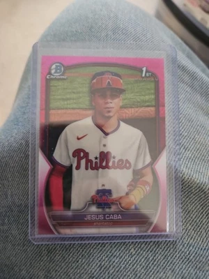 2023 Bowman Chrome 1st Bowman pink Shimmer Jesus Caba 110/199 Philadelphia - Image 1 of 2