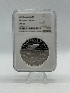 2023 Australia Antarctic Territory Humpback Whale Silver 1oz NGC MS69. - Picture 1 of 2