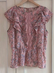 Ladies Pink Cream Black Floral Pattern Lightweight Top Blouse Shirt Fit Size 10 - Picture 1 of 1