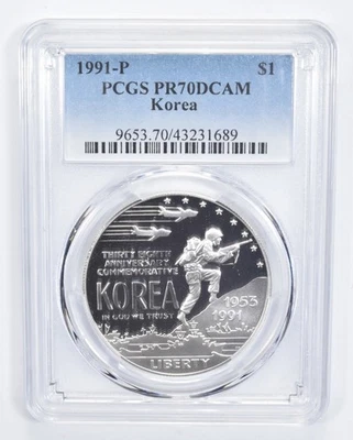 PR70 1991-P DCAM Korea Commemorative Silver Dollar PCGS *5226 - Image 1 of 4