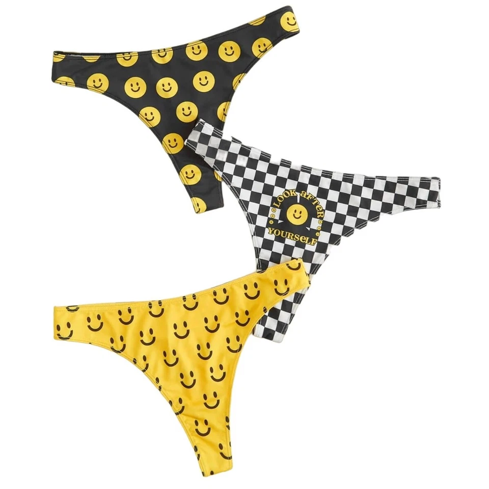 Paquete de 3 bragas ROMWE con eslogan gráfico de dibujos animados en amarillo, talla XS Foto 1 de 1