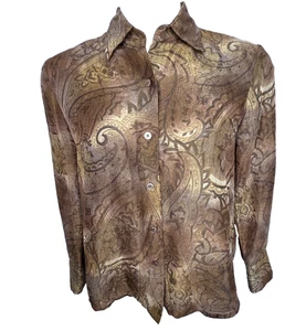 Vintage Linda Allard Ellen Tracy Größe 8 M Paisley braun gold Bluse Langarm - Bild 1 von 10
