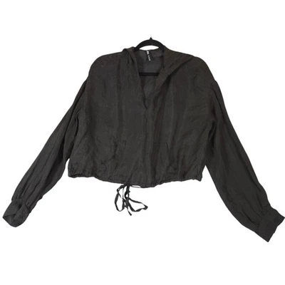 Zara Fillsens Mujer Pequeño Top Pullover Capucha Negro Cintura Recortada Corbata Ligero Foto 1 de 4