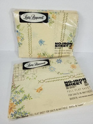 Lady Pepperell FULL  FITTED & FLAT SHEET SET NEW DBL BED VINTAGE Floral 50/50  - Image 1 of 4