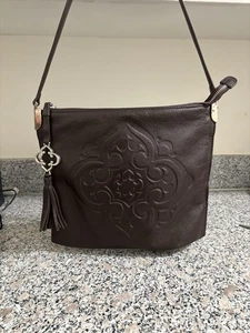 Borsa a tracolla Brighton in pelle goffrata #E974086 chiusura zip interno marrone - Foto 1 di 10