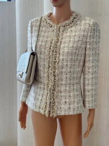 Pink blazer Jacket Blush Elegant Small 4 US 6 Beaded White Pearls Classic - Picture 1 of 9