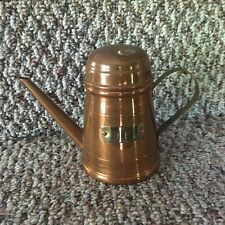 Vintage Metal Copper & Brass "Oil" Pitcher With Lid 5" Tall