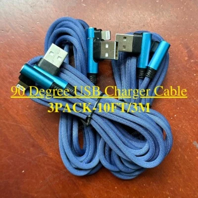 Paquete de 3 cables cargadores de ángulo recto de 10 pies 90 grados para iPhone iPad cable de carga Foto 1 de 4