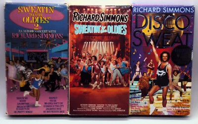RICHARD SIMMONS 3 VHS Tape Seatin' To The Oldies 1 & 2 DISCO SWEAT Home Exercise - Image 1 of 4