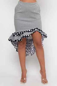 Navy Blue Stipe High Low Skirt Size Medium Polka Dot Retro Inspired Rockabilly - Picture 1 of 2
