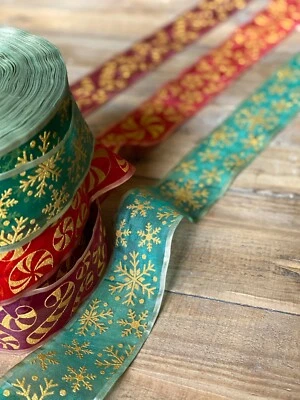 Laverslace Sheer Organza Ribbon Glitter Sparkle Christmas Snowflake Bauble 2" - Image 1 of 4