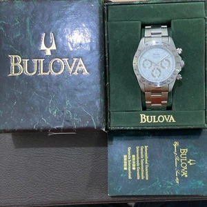 Men Watch Rare Bulova Chronograph Professional 100m White Dial Fullset Vintage - Picture 1 of 7