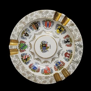 Vtg Cigar Ashtray German Coats of Arms Ansbach Bavaria 10-inch Diameter - Afbeelding 1 van 5