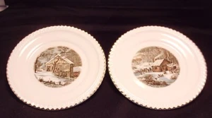 2 Vintage HARKERWARE Currier & Ives Bread Dessert Plates 6 1/4" - Picture 1 of 6