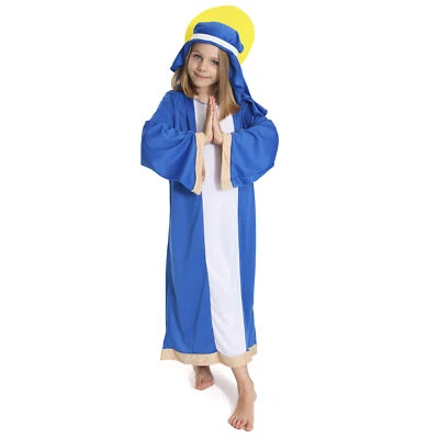GIRLS VIRGIN MARY COSTUME CHILDS CHRISTMAS NATIVITY KIDS SCHOOL PLAY FANCY DRESS - Image 1 of 4